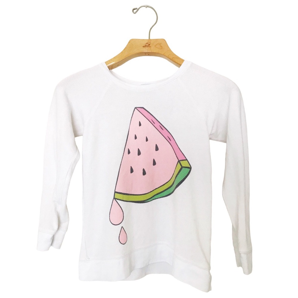 Wildfox Kids Girls Watermelon Sweatshirt Raglan Sleeves White Pink 10